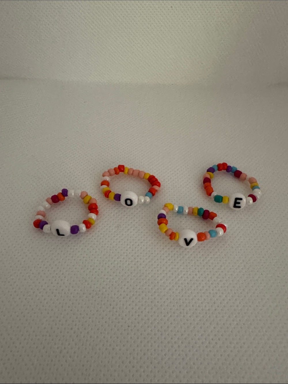 LOVE Multicolor Beaded Stretch Rings - Picture 4 of 5
